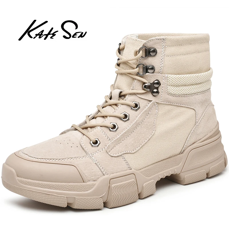 KATESEN Men Boots Fashion canvas Workwear Boots Comfortable Outdoor Non-slip Casual boots Men Martin Boots Soft canvas boots