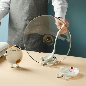 

Cute Ceramic Storage Rack Shelf Chopstick Rest Spoon Holder Pan Cover Drainer Dish Drying Rack Pot Lid Holder Kitchen Organizer