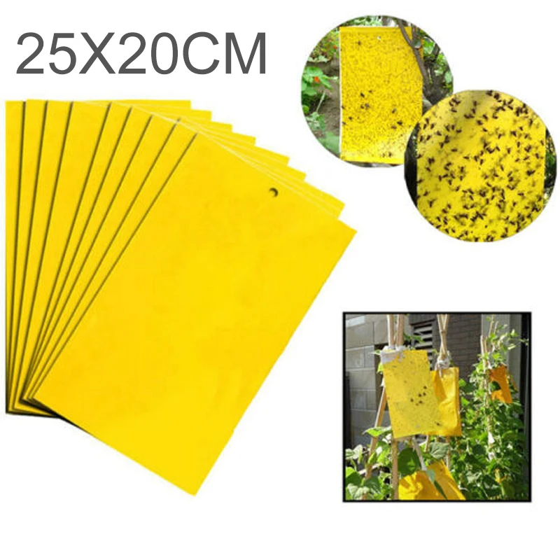 5pcs 25*20cm Strong Flies Insect Killer Trap Yellow Sticky Glue Paper Catcher Killer Fly Aphids Wasp Outdoor Garden Tool