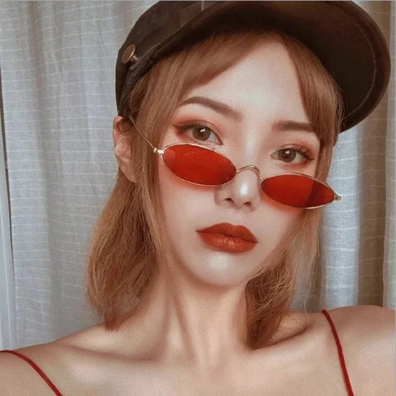 

Retro small oval Sunglasses Women retro brand mask women fashion designer black red metal sunglasses UV400