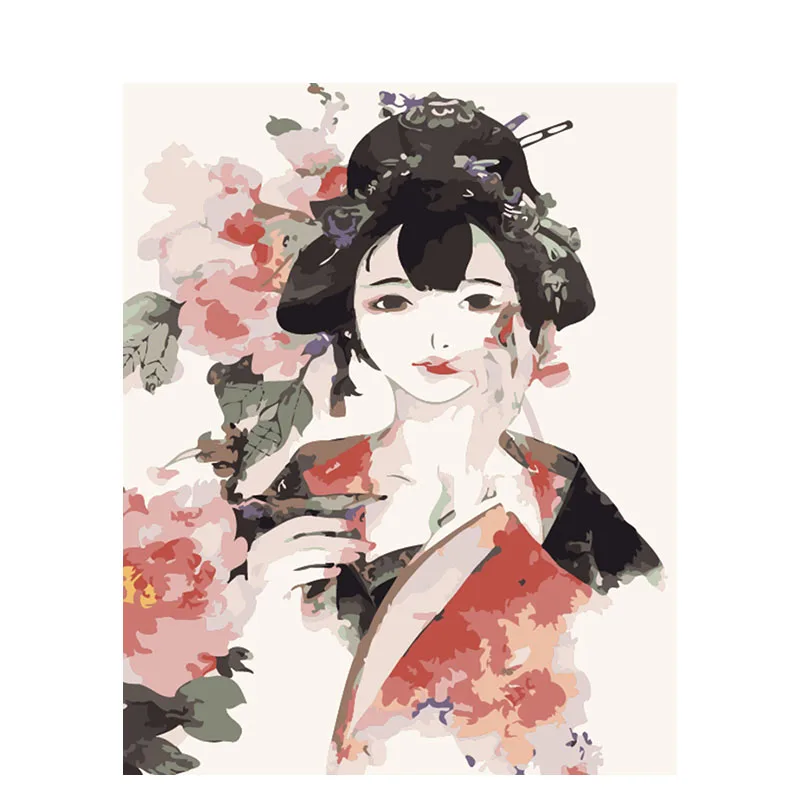Новинка DIY японское кимоно девушка Рисунок пейзаж масляная Акриловая картина по номеру на холсте рамка Настенная картина искусство для домашнего декора