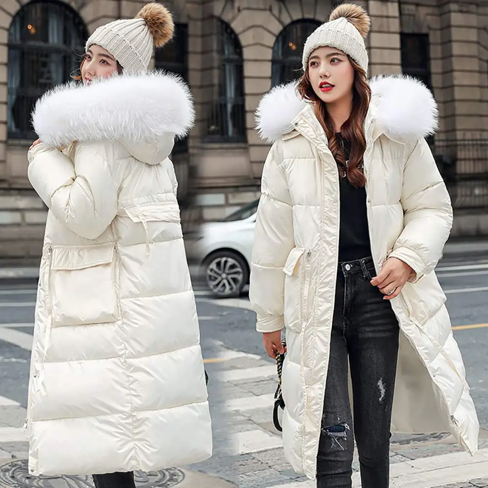 Vielleicht Winter Warm Glossy Parkas Women Fashion Fur Hooded Pockets Winter  Coats Women Elegant Long Cotton Jackets Coat Female - AliExpress