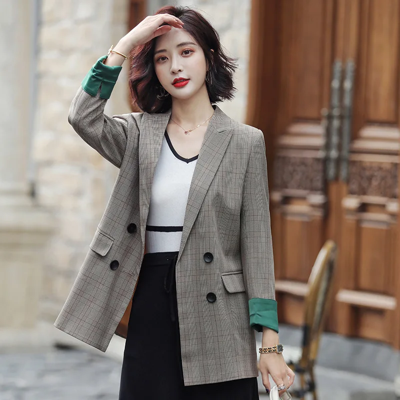 

Plaid Suit Jacket Women's Korean-style 2019 Spring And Autumn New Style Casual Pattern Retro Long Sleeve Medium-length Women's S