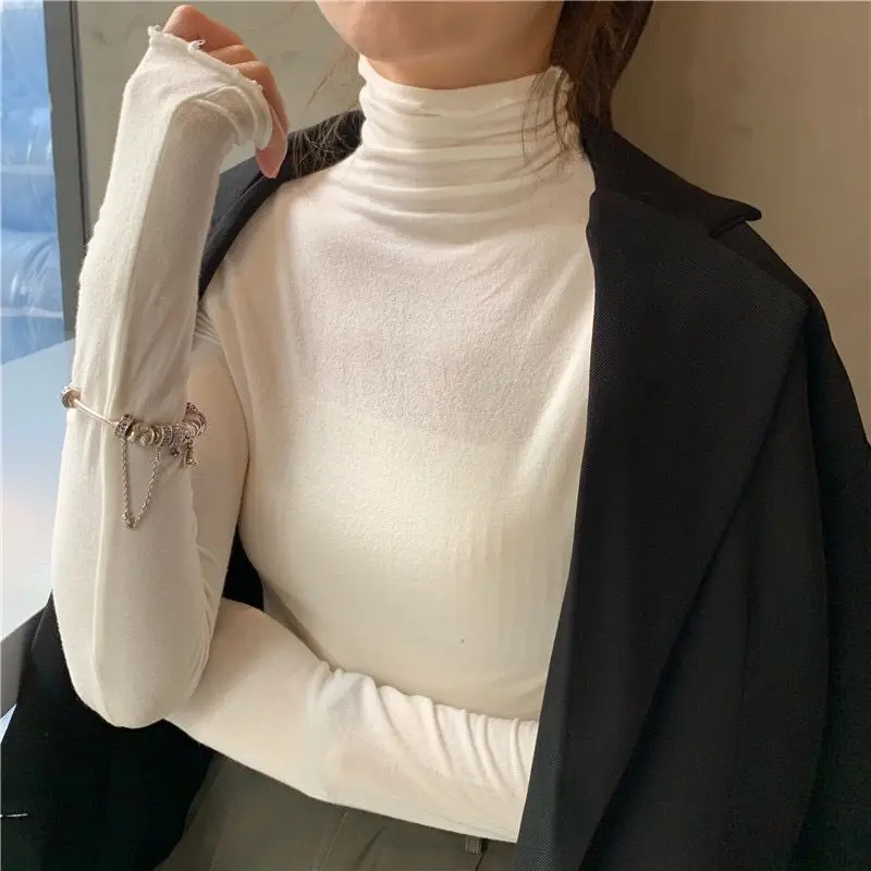 Long Sleeve T-shirts Women Solid Simple Basic All-match Korean Trendy Womens Tops Daily Soft Autumn Popular Ladies Clothing Tee