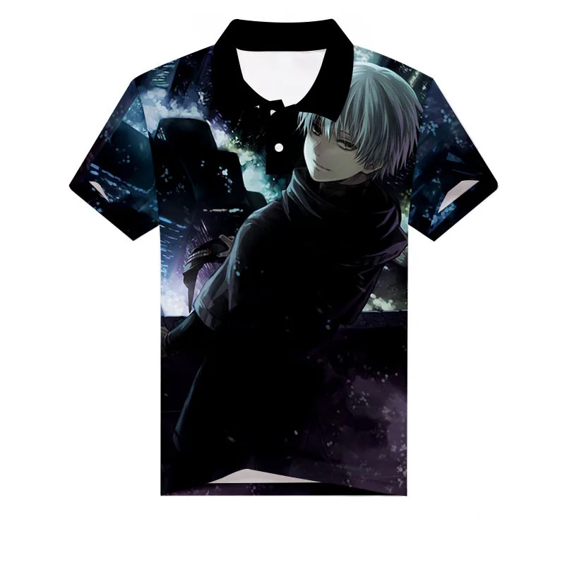 Футболка Поло с рисунком аниме «Токийский Гуль», Кен канеки, 3D принт, мужская спортивная Подростковая рубашка для гольфа, Повседневная летняя теннисная рубашка с коротким рукавом, футболки - Цвет: G