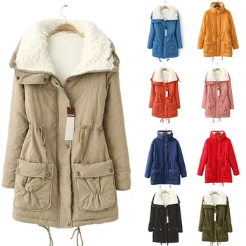 

2020 Fleece Winter Jacket Women Thick Warm Casual Slim Cotton Padded Ladies Parka Solid Fur Collar Jacket Outerwear Coats