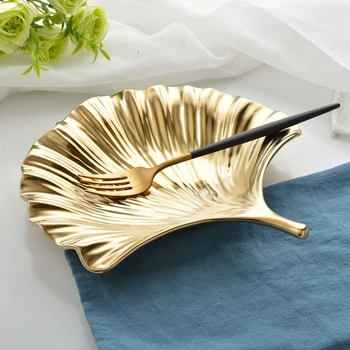 

Multipurpose Ginkgo Biloba Plates Butter Dish Gold Inlay Leaf-Shape Small Seasoning Saucers Plates Dinner Dishes Dessert Tray