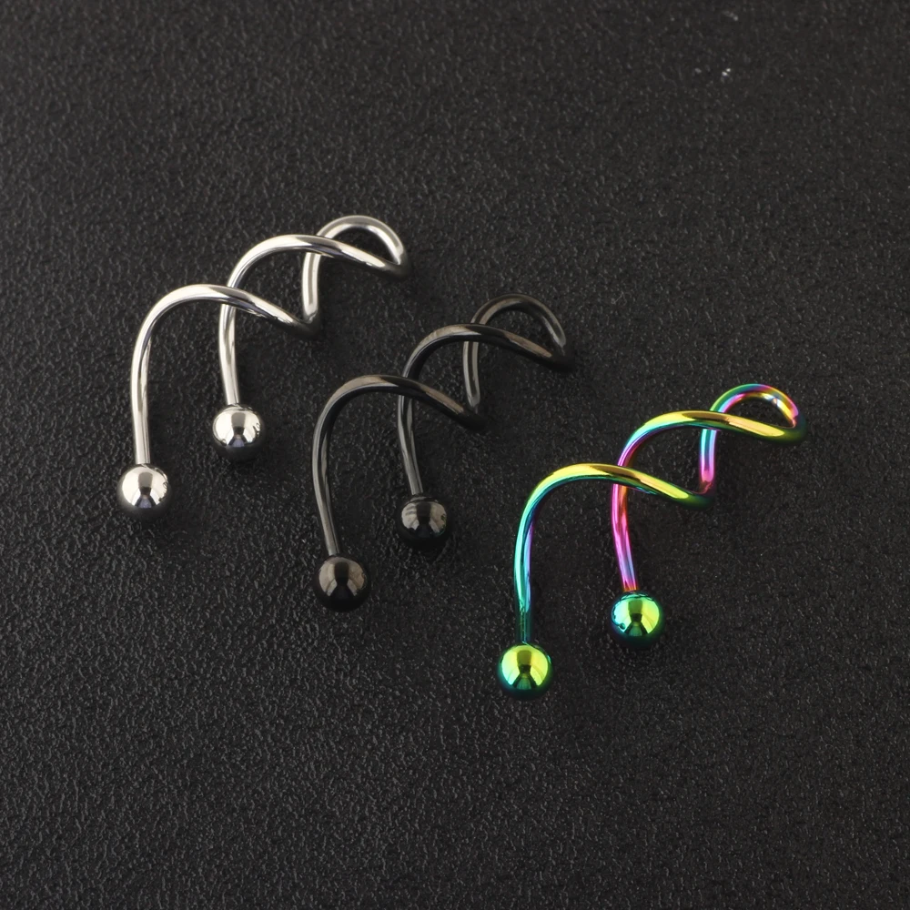 JUNLOWPY Twist Spiral Ear Industrial Spiral Navel Belly Button Ring Piercing Barbells Nombril Ombligo Earring Piercing Jewelry