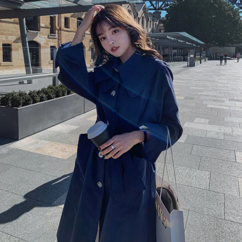 

Photo Shoot Coat 2019 Autumn New Style Korean-style Baby Face Single Breasted Lace-up Waist Hugging Slimming Trench Coat Girl'S