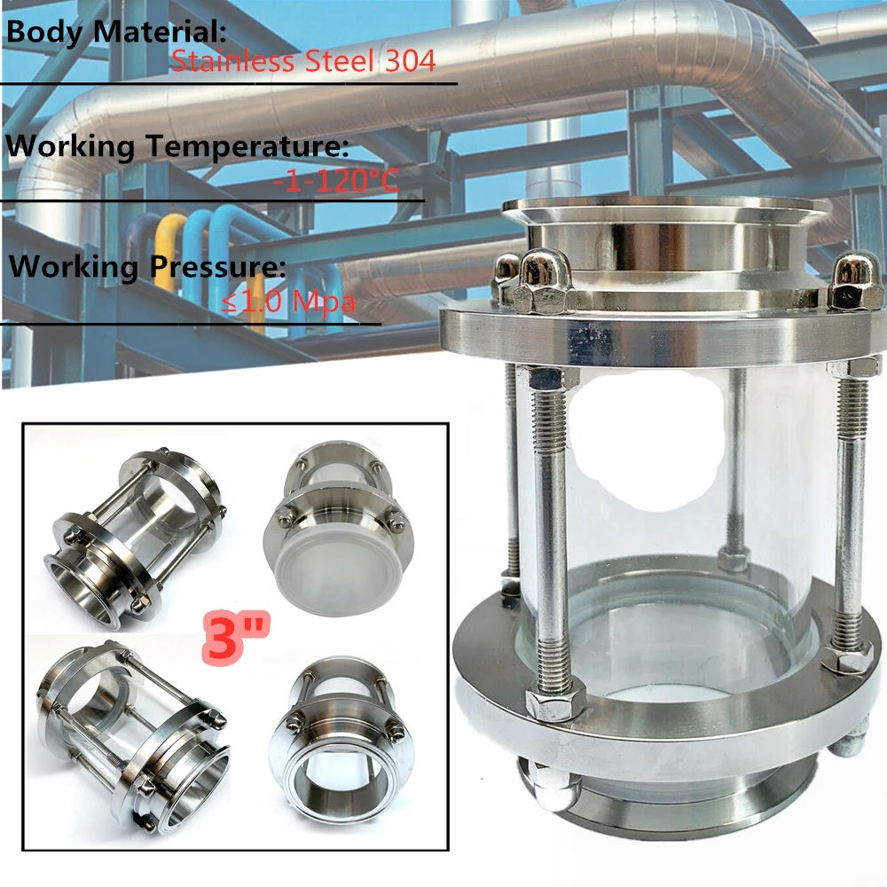 

3" SS304 Tri-clamp,Sanitary Anitary Flow Sight Glass In-Line Sight Glass W/ Clamp End Fitting Homebrew Dairy Product,US Stock