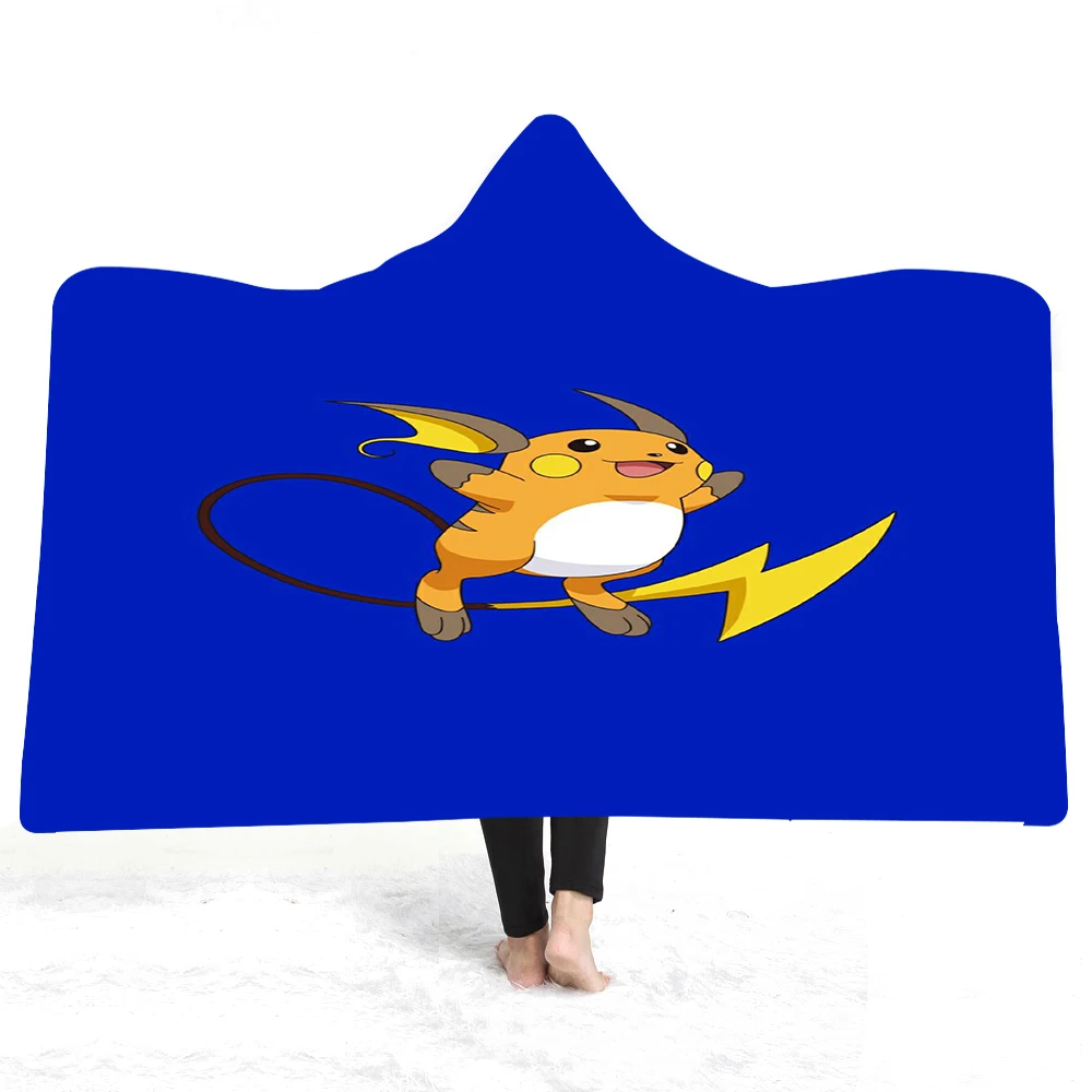 

Wearable Cartoon Fur Blanket Pikachu 3D Print Coral Sherpa Fleece Hooded Plush Throw Blanket Japanese Anime Warm Blanket for Kid