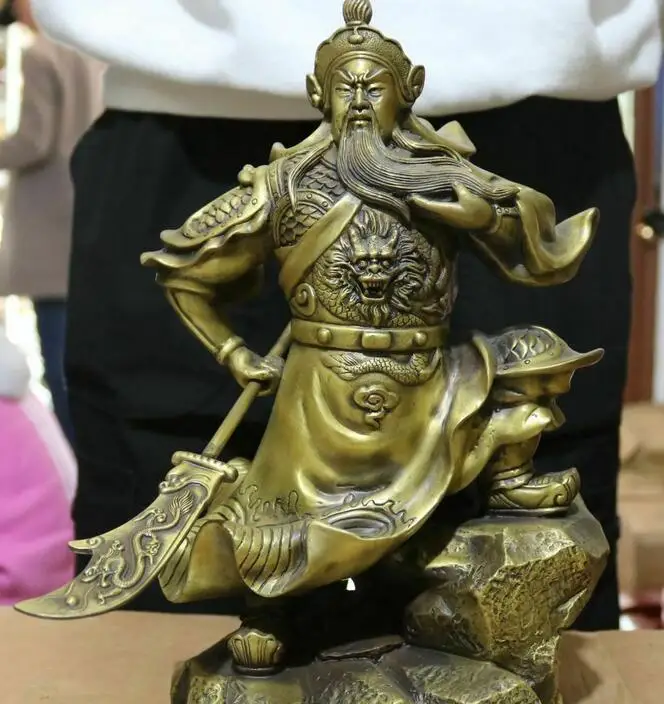 Уникальная однотонная Бронзовая статуя Guangong Guan Gong Yu бога воина 12 дюймов | Дом и