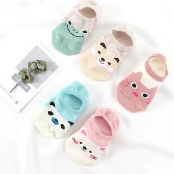 

5 Pairs/lot Women Socks Candy Color Small Animal Cartoon Pattern Boat Socks for Summer Breathable Casual Girl Lady Funny Fashion