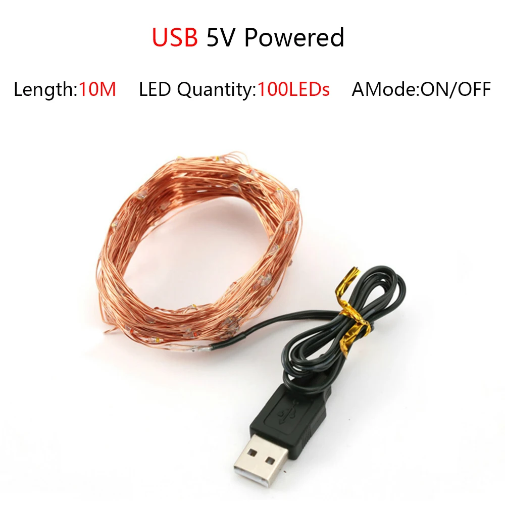 10m USB Powered 1 м/2 м/5 м/10 м гирлянда светильник s Рождественский светильник для украшения деревьев гирлянда Рождественский Декор проволока гирлянда Веселый Рождественский Декор новогодние подарки - Цвет: 10m USB Powered