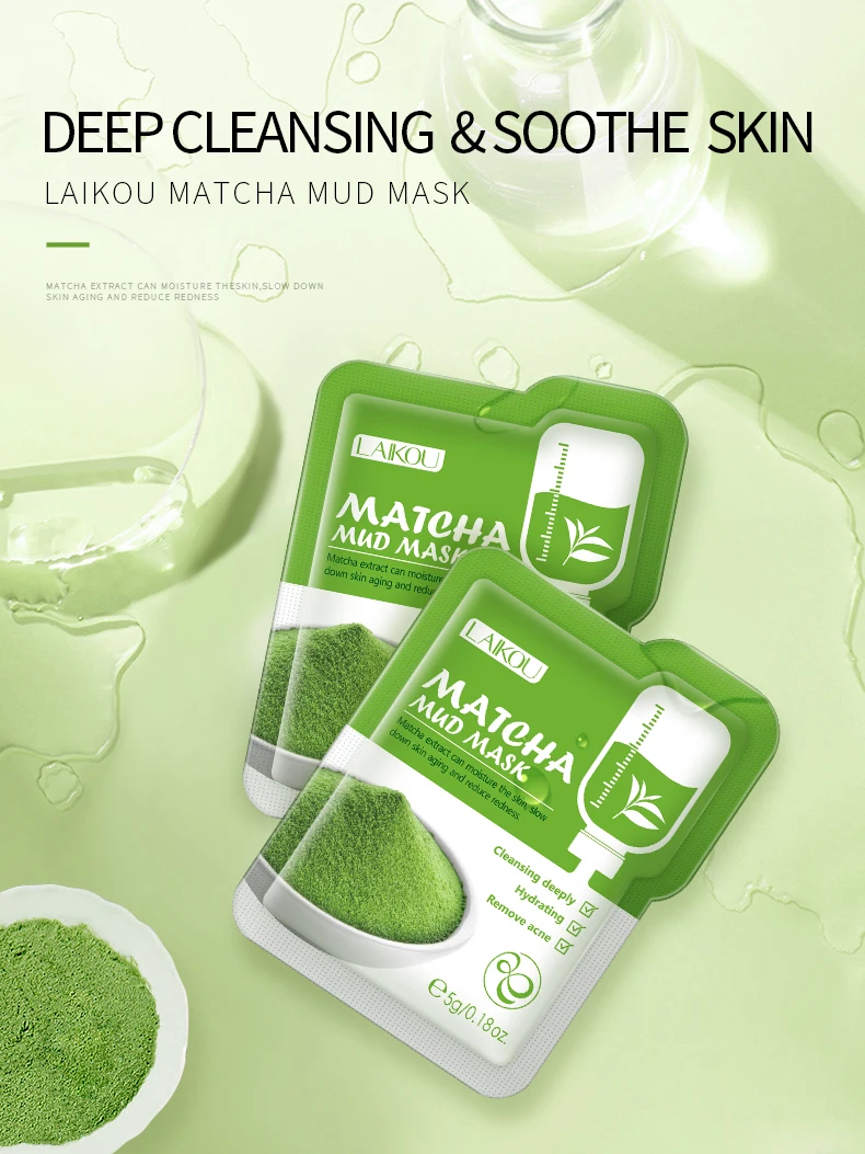 LAIKOU Matcha Green Clay Mud Face Mask Anti wrinkle Night Facial Packs dark circle Moisturize Anti-Aging Mask for facecare