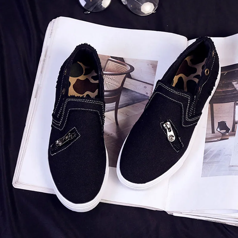 Модная повседневная парусиновая обувь на плоской подошве; женские джинсовые кроссовки; Новое поступление; женская обувь на платформе; Новое поступление - Цвет: Black
