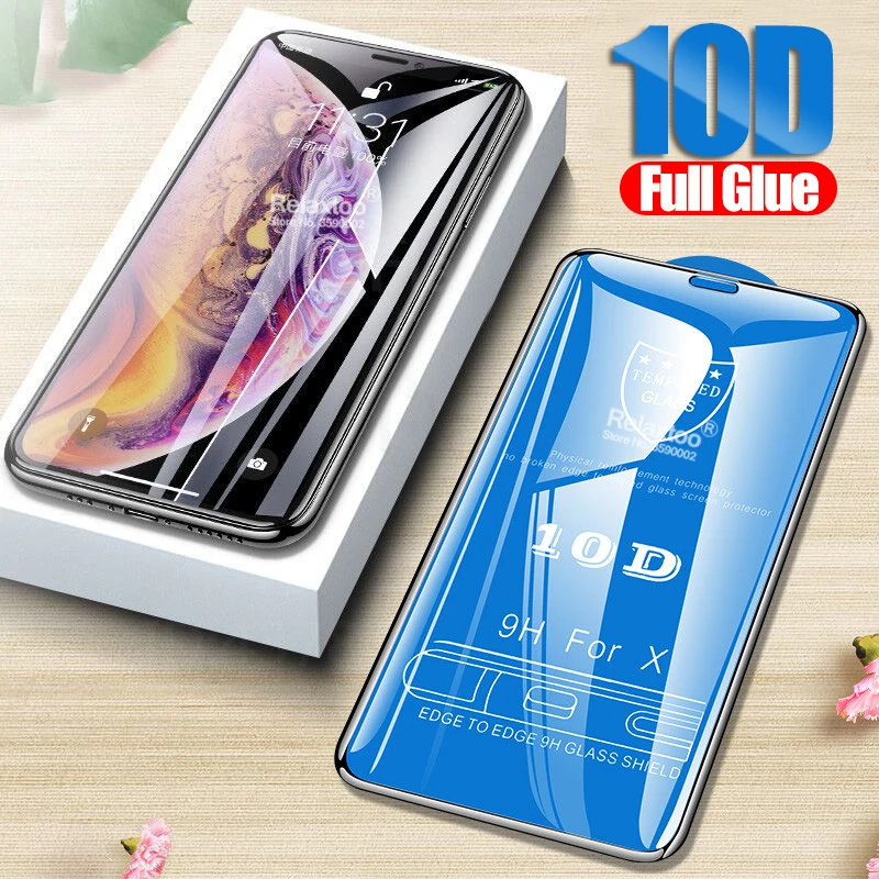 

Full Glue protective glass For iphone 11 pro max 10D tempered glass on the For iphone 7 8 plus 10 X XS XR screen protector Film