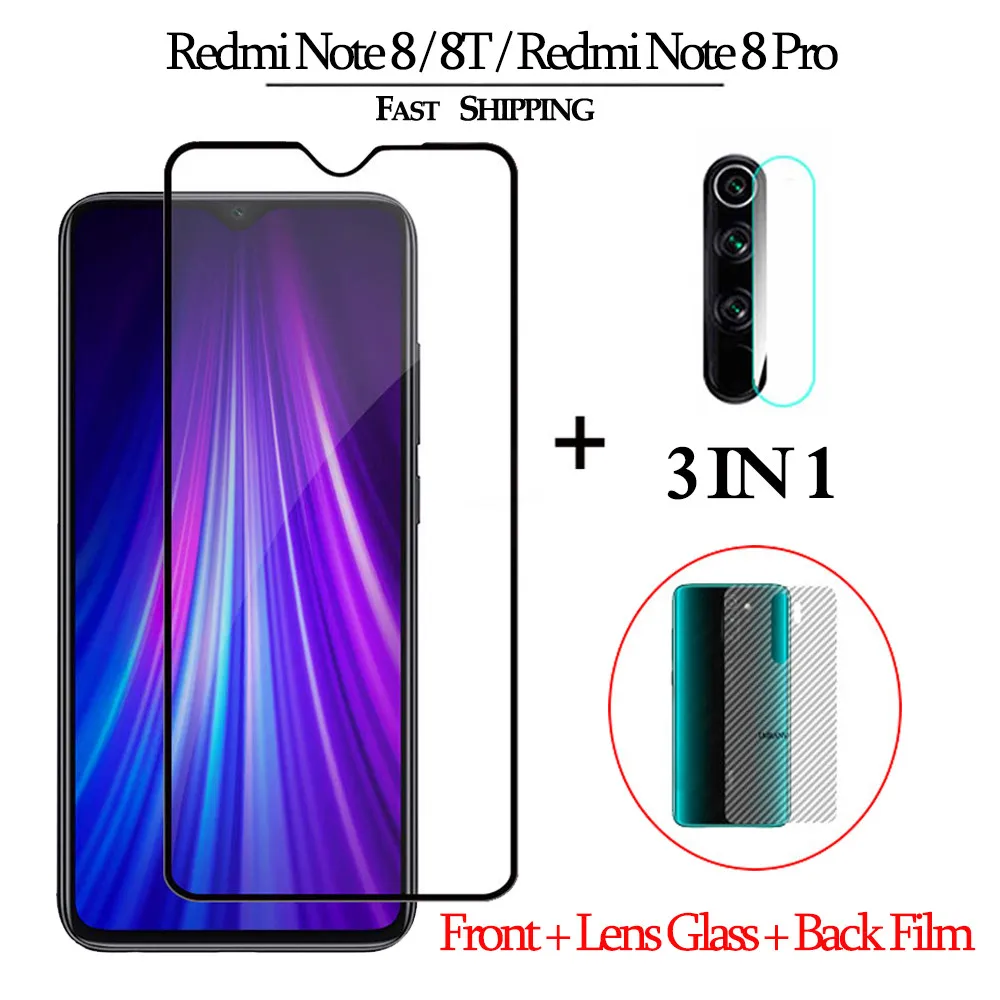 

3-in-1 Tempered Glass Redmi-Note-8-Pro Screen Protector LensGlass Sticker Xiaomi Redmi Note 8 8T Clear Back Film redmi note8 pro