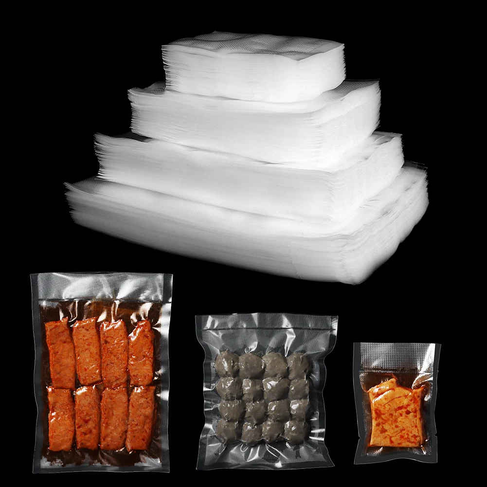 100Pcs Strong Vacuum Sealer Food Bags Storage Textured Pouches Clips Wrap Seal Embossed For Storage Freezing Food Vacuum Bags