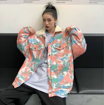 

2019 Winter Women's Loose Casual Thick Warm Parka Coats Camo Denim Cotton Padded Jackets Outerwear Ladies