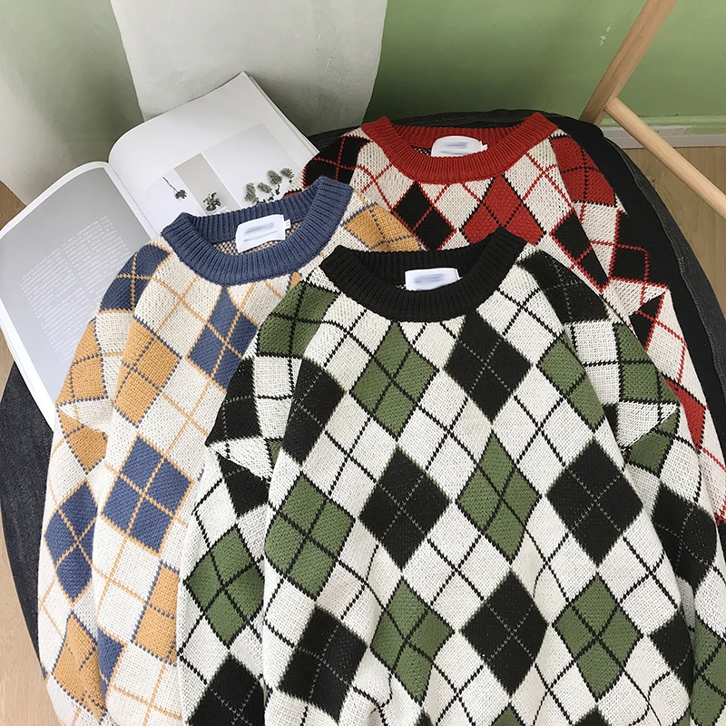 Winter New Sweater Men Warm Fashion Retro Casual Plaid Knit O-neck Pullover Man Streetwear Wild Loose Long-sleeved Sweater M-2XL Winter New Sweater Men Warm Fashion Retro Casual Plaid Knit O-neck Pullover Man Streetwear Wild Loose Long-sleeved Sweater M-2XL