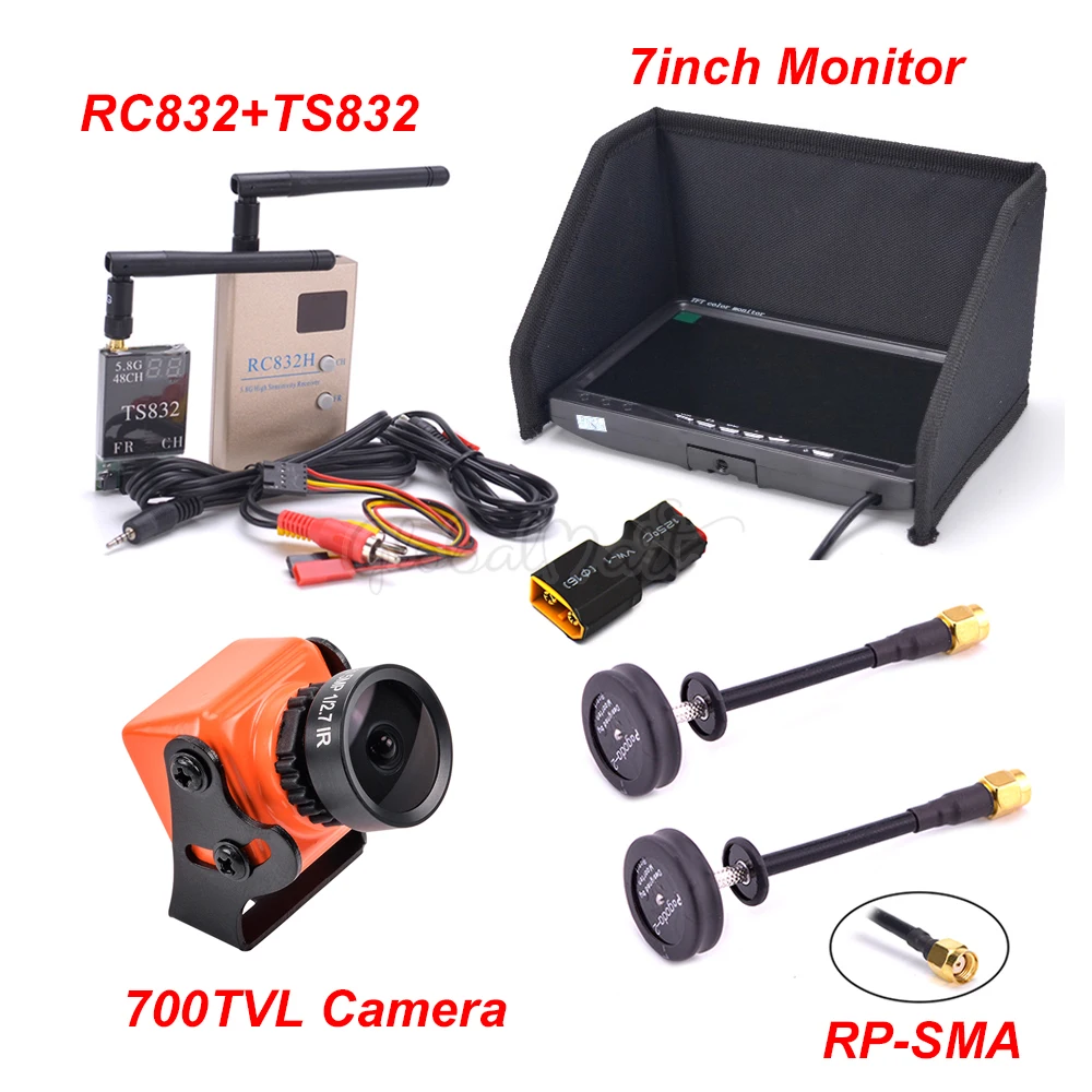 FPV комбо система набор 7 дюймов LCD 1024x600 монитор IPS + 5 8 Ghz 600mw 48CH TS832 RC832S RC832 700TVL камера