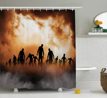 

Halloween Shower Curtain Leafless Creepy Tree with Twiggy Branches at Night in Cemetery Graphic Drawing Cloth Fabric Bathroom