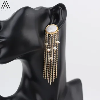 

Baroque Pearl Multilayer Chain Long Tassel Earstud,Wild Hyperbole Pearl Tassel Hang Studs Earring For Women Girl Jewelry TSMN-32
