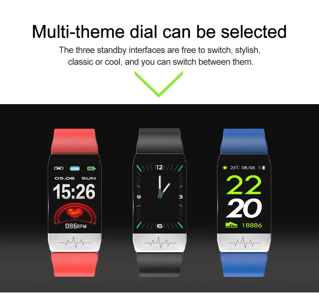 T1S Smart Watch Band With Temperature Measure ECG Heart Rate Blood Pressure Monitor Weather Forecast Drinking Remind Wristband