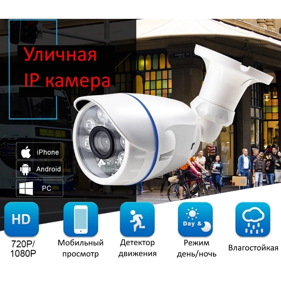 Камера уличная сетевая водостойкая IP камера 1 мегапиксель IP14 объектив 3 6 мм