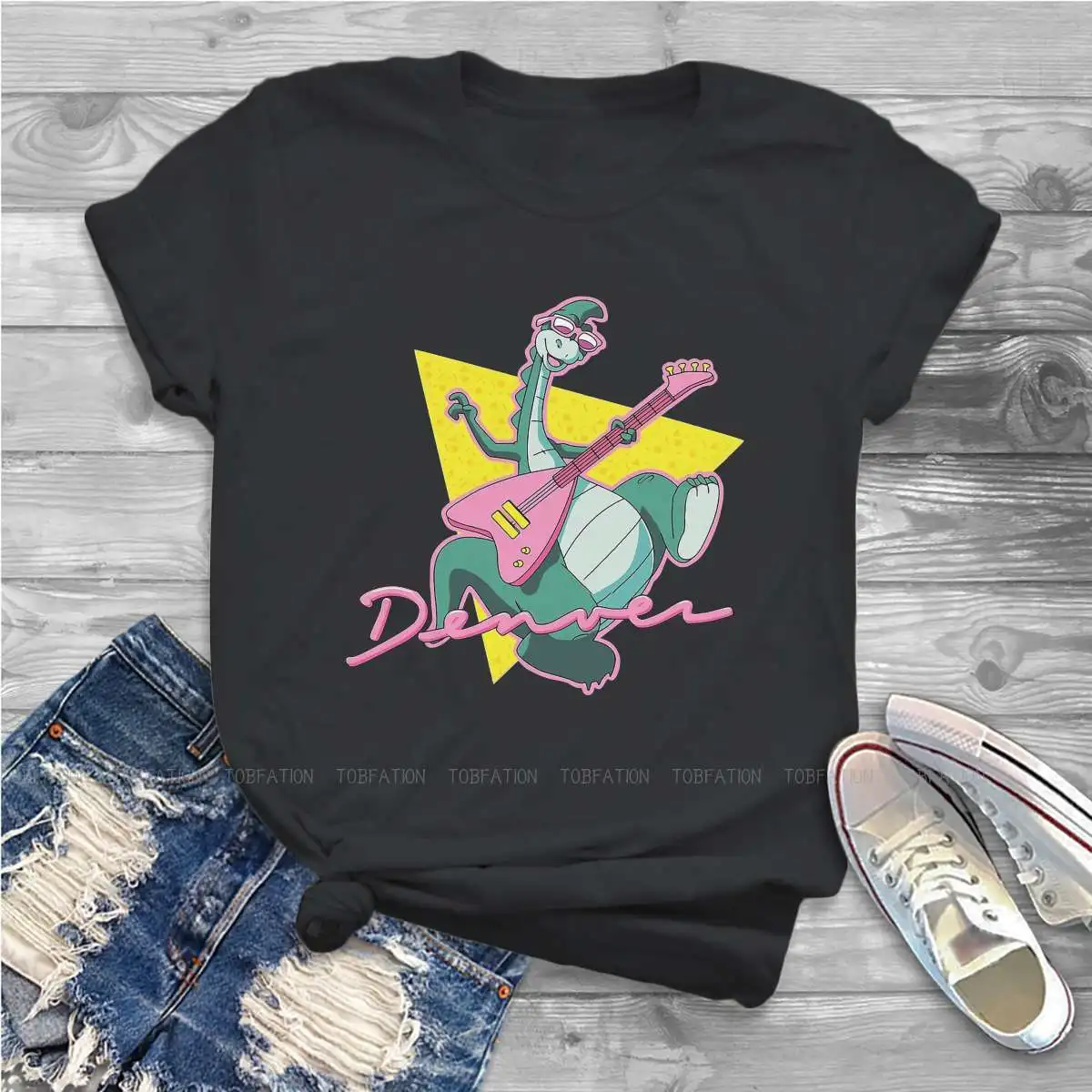 Less Round Collar TShirt Denver the Last Dinosaur Jeremy Cartoons