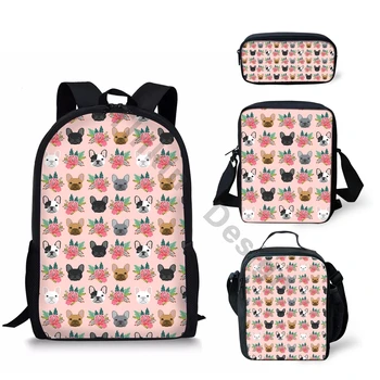 

THIKIN Pink School Bag Set with Cartoon Floral Bulldogs Print Schoolbag for Girls Kids Cute Backpacks Custom Logo Design Mochila