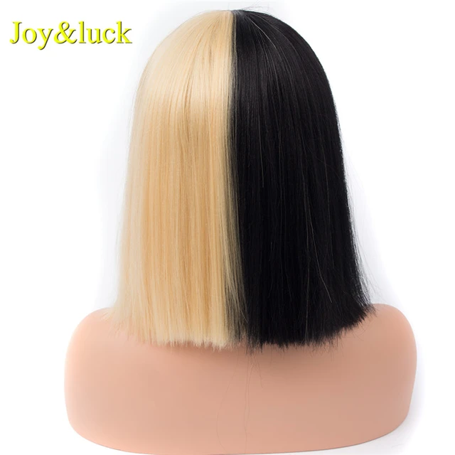 Joy Luck Synthetic Hair Wig Half Black And Half Blonde Color Sia Wig Short Straight Full Wig Cosplay Wig For Women Or Men Aliexpress Mobile