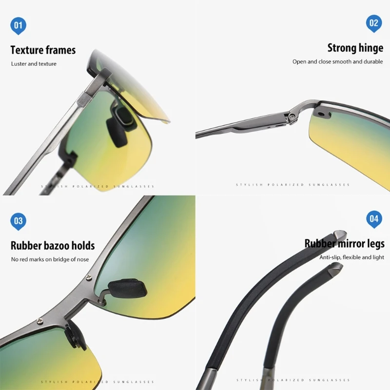 Polarized Sunglasses Anti-Glare HD-Lens Clear Night Vision Sunglasses Daytime Polarized Copper and Yellow Tint Night Driving Glasses For Men