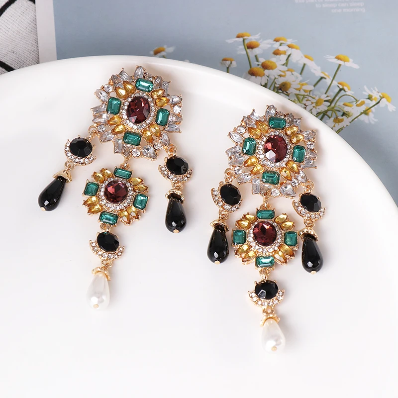 Simulated Pearls Earrings For Women Crystal Statement Dangle Drop Earring Handmade Jewelry Accessories - Image 3