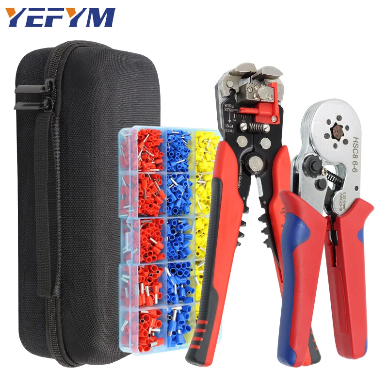 Crimp tools set HSC8 6 6/6 4 pliers for tube terminal 1020pcs/box multifunctional stripping cutting wire pliers black tool kit