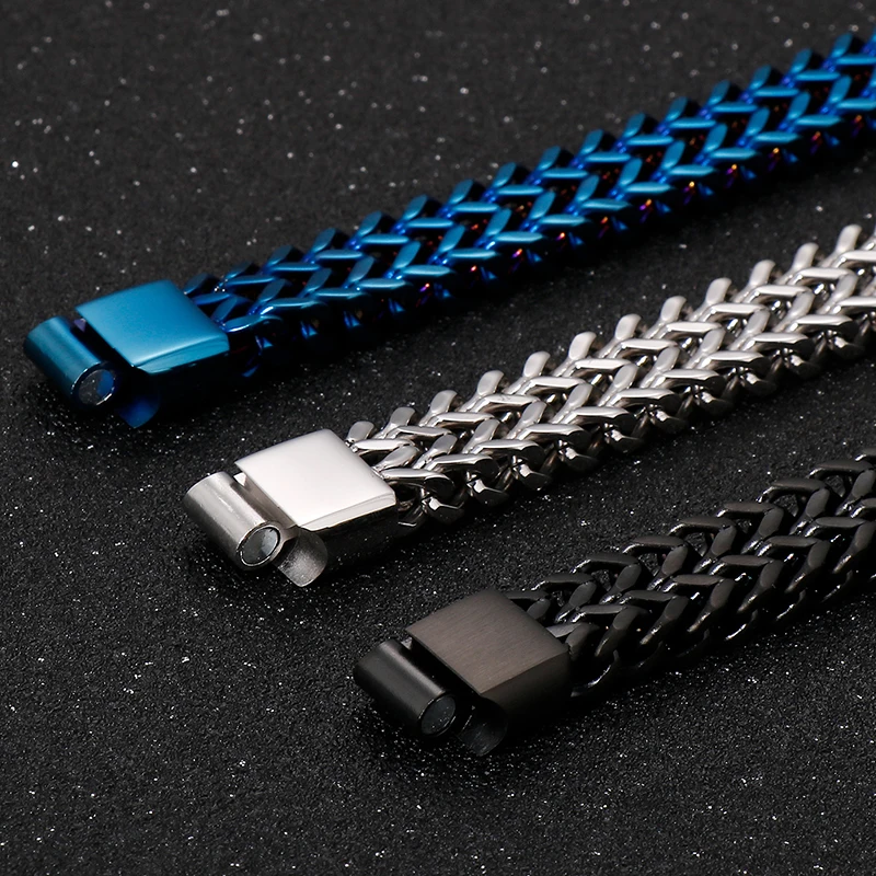 Men's Bracelets: Stylish 12MM Double Row Chain in 6 Colors Men's Bracelets: Stylish 12MM Double Row Chain in 6 Colors