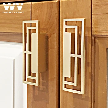 

WV Cabinet Handles Furniture Handle Solid Brass Brushed Gold Black Bookcase Drawer Pulls Knobs Furniture Handles Hardware 6088