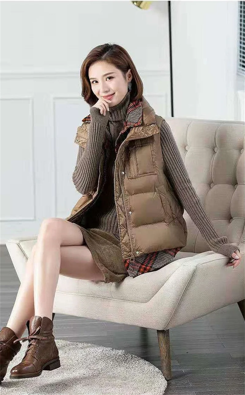 puffer coat with hood Celebrities Autumn Winter New Female Fashion Fake Two-Piece Stitching Plaid Thick Down Cotton Vest Loose Wild Jacket Women A867 long puffa coat