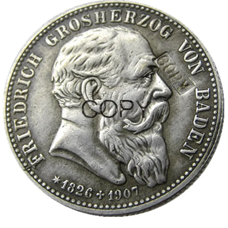 

Копия посеребренной монеты 1907 г., США, BADEN 2 Mark