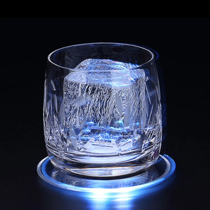Round Acrylic LED Light Up Coaster Cup Holder Mat Waterproof Luminous Bottle Drinks Pads For Cups | Дом и сад