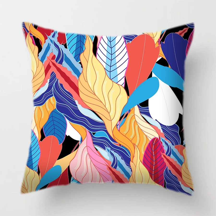 Двухсторонний полиэстеровый декоративный чехол для подушки с рисунком цветов, морских птиц, бабочек, дизайнерская синяя Геометрическая наволочка для дивана