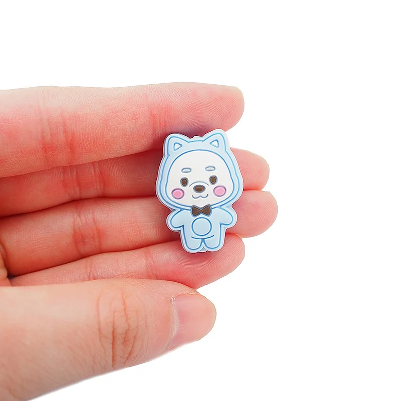 Chenkai 10PCS Silicone Bear Beads Teether Food Baby Cute Cartoon Bead Food Grade Nursing Necklace Pacifier Pendant Accessories