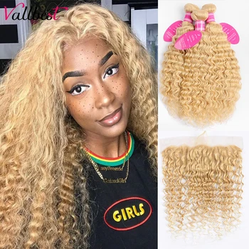 

Vallbest 613 Blonde Bundles With Frontal Peruvian Hair Deep Wave Bundles With Frontal Remy Human Hair Lace Frontal With Bundles