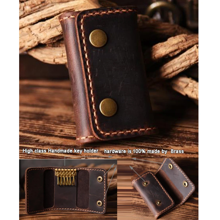 

Vintage Handmade Genuine Leather key holder Men Leather Key wallet Keychain men housekeeper women key case Bag key organizer