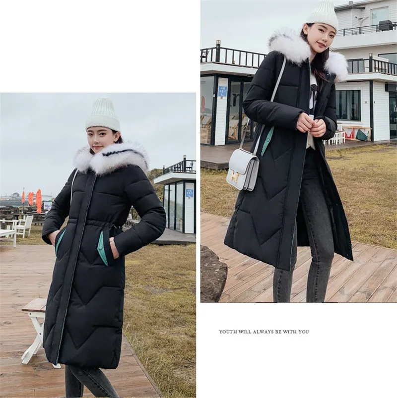 Autumn Winter New Warm Down cotton Jacket Women Hooded Fur collar Cotton Jackets Women's Korean Casual Plus size Parkas F921 - Цвет: Black
