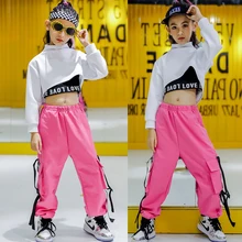 Kids Hip Hop Dance Costumes Black Vest Long Sleeve Top Pants Hip Hop Girls Rave Clothing Children Jazz Street Dancewear SL1990