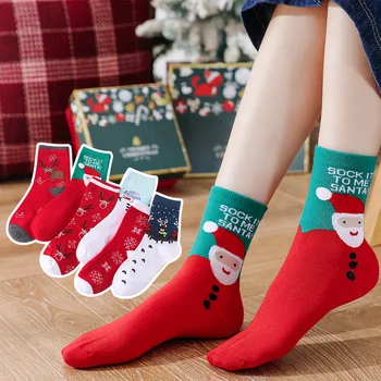 

2020 New Chrismas Socks for Women Lucky Red Sox Best Wish New Year Gifts Couple BFF Santa Claus Crew Deer Tree Soft Cotton Sox