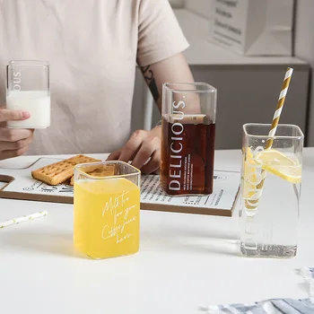 

Children's Breakfast Cup Square Crystal Milk Cup High Temperature Resistant Transparent Simple Glass Cup Household Drinks Tool