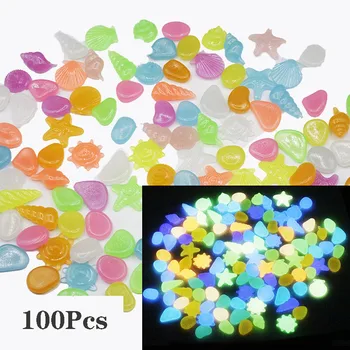 

100Pcs Luminous Stones Glow in the Dark Garden Pebbles Glow Stones Rocks Fish Tank Fluorescent shell Decor Aquarium Mix Color